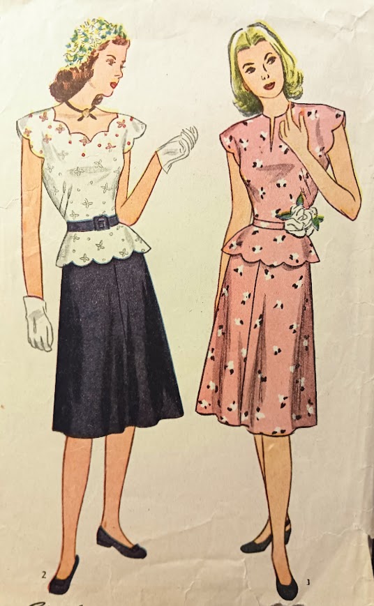 1940s Style 2pc Scalloped Sleeveless Blouse and A Line Skirt Custom Made in Your Size From Vintage Pattern 1946