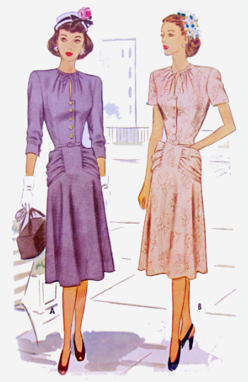 1940s Style Keyhole Bow Neck Dress with Gathered Pockets and Swing Skirt Custom Made in Your Size From a Vintage Pattern 1947