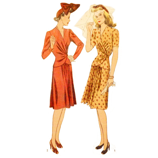1940s Style 2pc Wrap Around Blouse and Gathered Front A Line Skirt Custom Made in Your Size From Vintage Pattern 1942