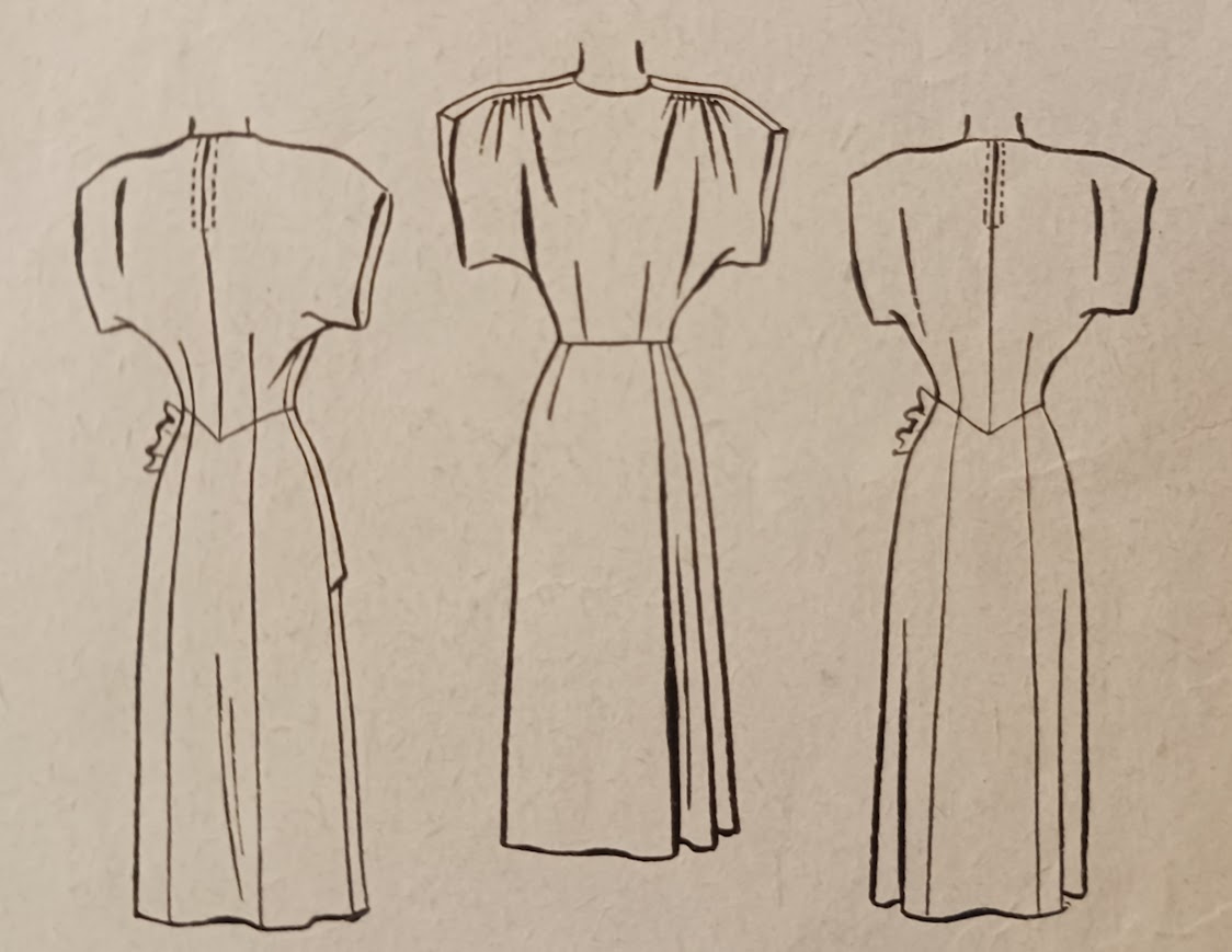 1940s Style Gathered Big Shoulders Hip Swag and Drape Dress Made from Vintage Pattern Custom Made in Your Size 1947