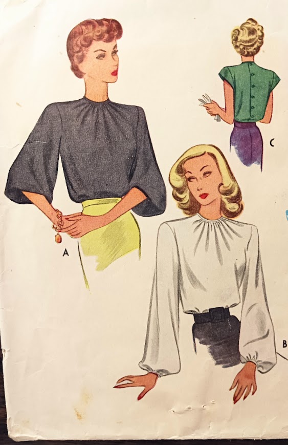 1940s Style Gathered Neck Blouse with Full Lantern Sleeves Custom Made in Your Size From a Vintage Pattern 1946