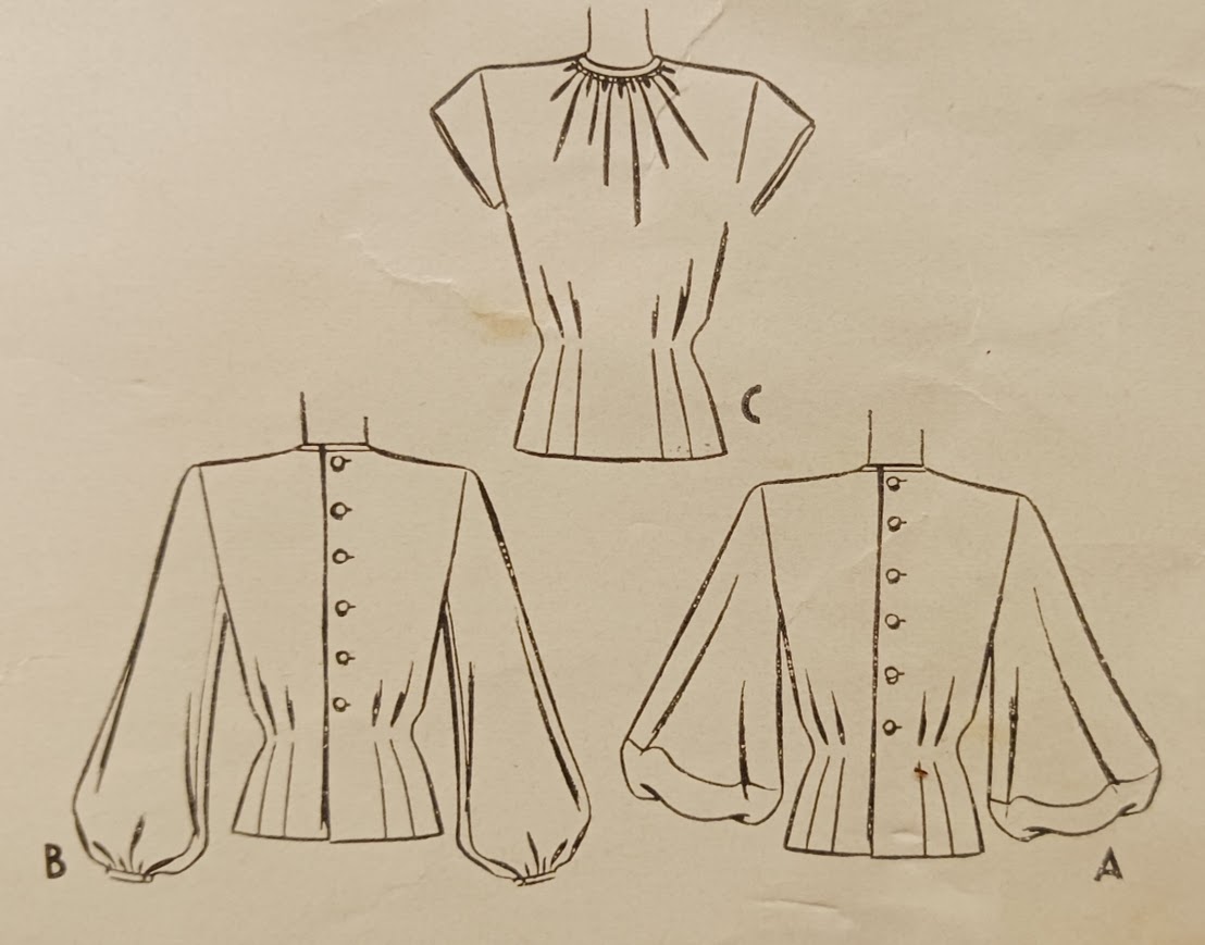 1940s Style Gathered Neck Blouse with Full Lantern Sleeves Custom Made in Your Size From a Vintage Pattern 1946