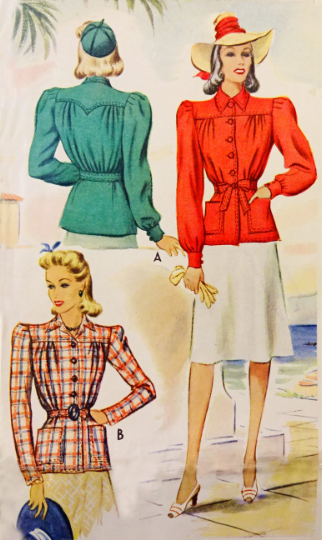 1940s Style Fitted Puff Sleeve Jacket with Shaped Yokes Custom Made in Your Size From Vintage Pattern 1941
