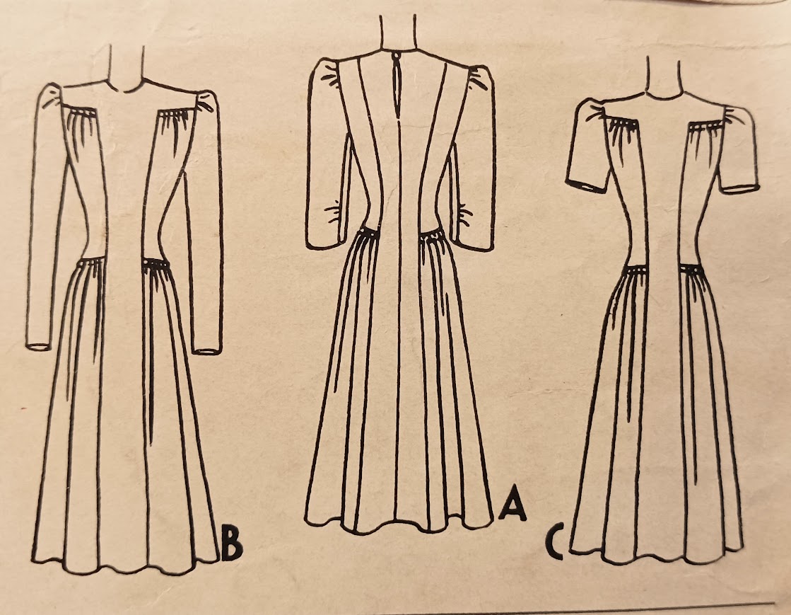 1940s Style Jewel Neck Dress with Puffed Sleeves and Full Skirt Made from Vintage Pattern Custom Made in Your Size 1941