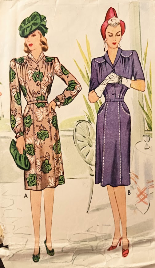 1940s Style Curved Yoke Button Up Dress Made from Vintage Pattern Custom Made in Your Size and Color 1943