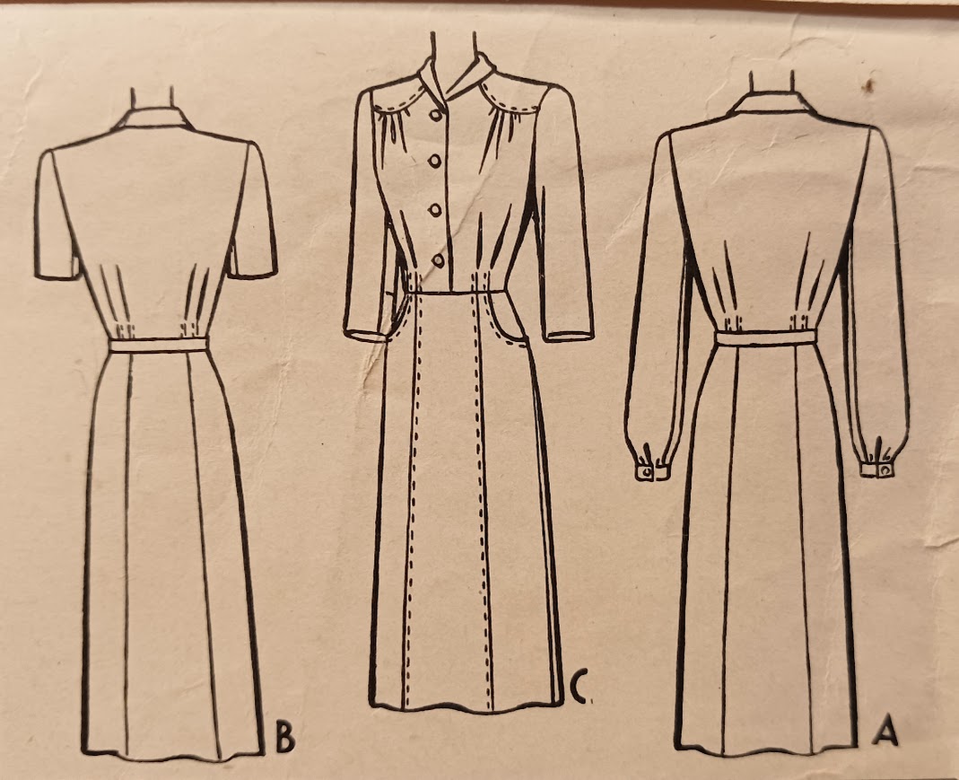 1940s Style Curved Yoke Button Up Dress Made from Vintage Pattern Custom Made in Your Size and Color 1943