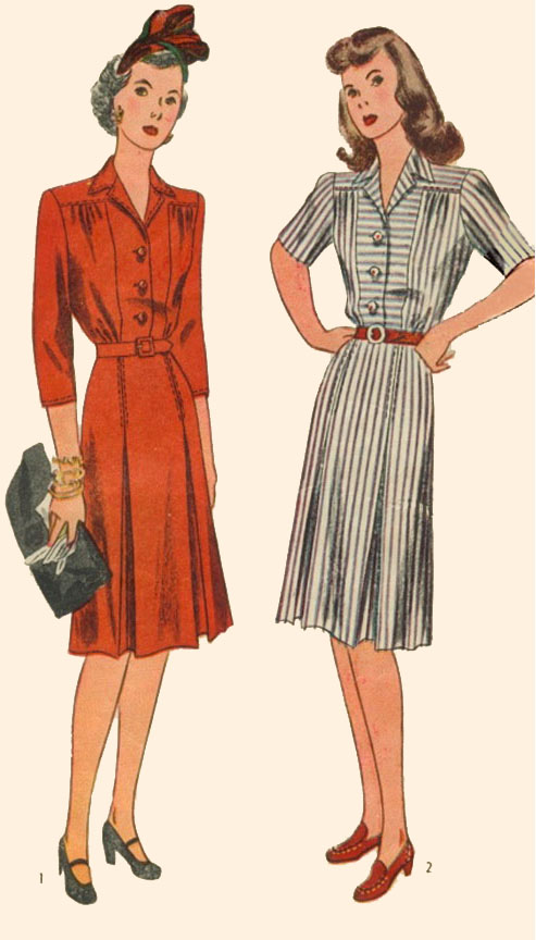 1940s Style Classic Shirt Dress With Notched Collar Custom Made in Your Size From a Vintage Pattern 1943