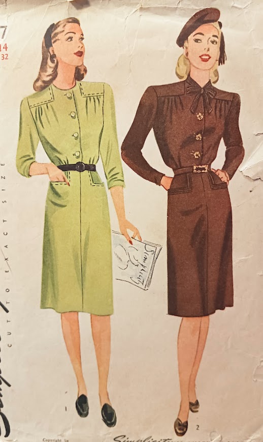 1940s Style Jewel Neck Dress with Square Yokes and Pockets Custom Made in Your Size From a Vintage Pattern 1944