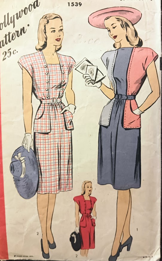 1940s Style Cap Sleeve Color Block Dress with Saddle Pockets Custom Made in Your Size From a Vintage Pattern 1946