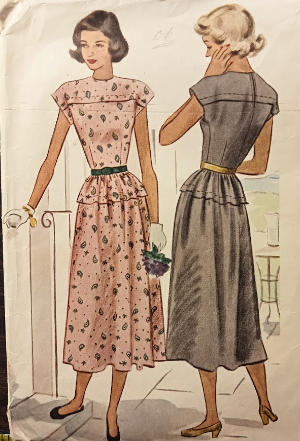 1940s Style Jewel Neck Short Sleeve Dress with Tucked Detail Peplum Custom Made in Your SIze Made from Vintage Pattern 1948