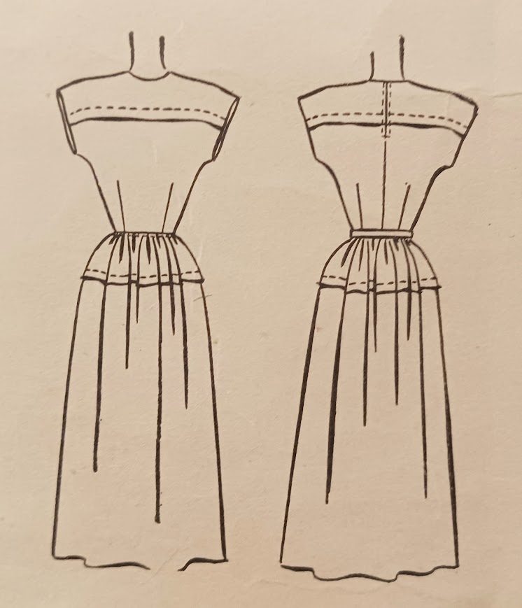 1940s Style Jewel Neck Short Sleeve Dress with Tucked Detail Peplum Custom Made in Your SIze Made from Vintage Pattern 1948