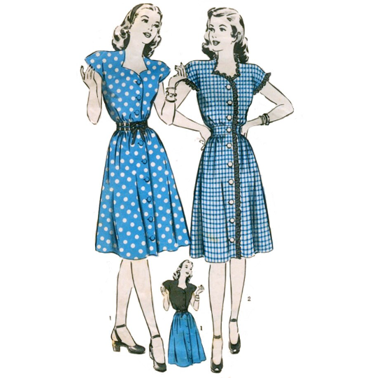 1940s Style Sweetheart Neckline Button Up Dress Custom Made in Your Size From a Vintage Pattern 1945