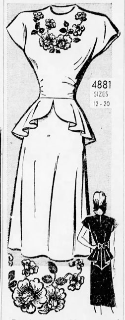 1940s Style Jewel Neckline Peplum Dress with Appliques Custom Made in Your Size From a Vintage Pattern 1947