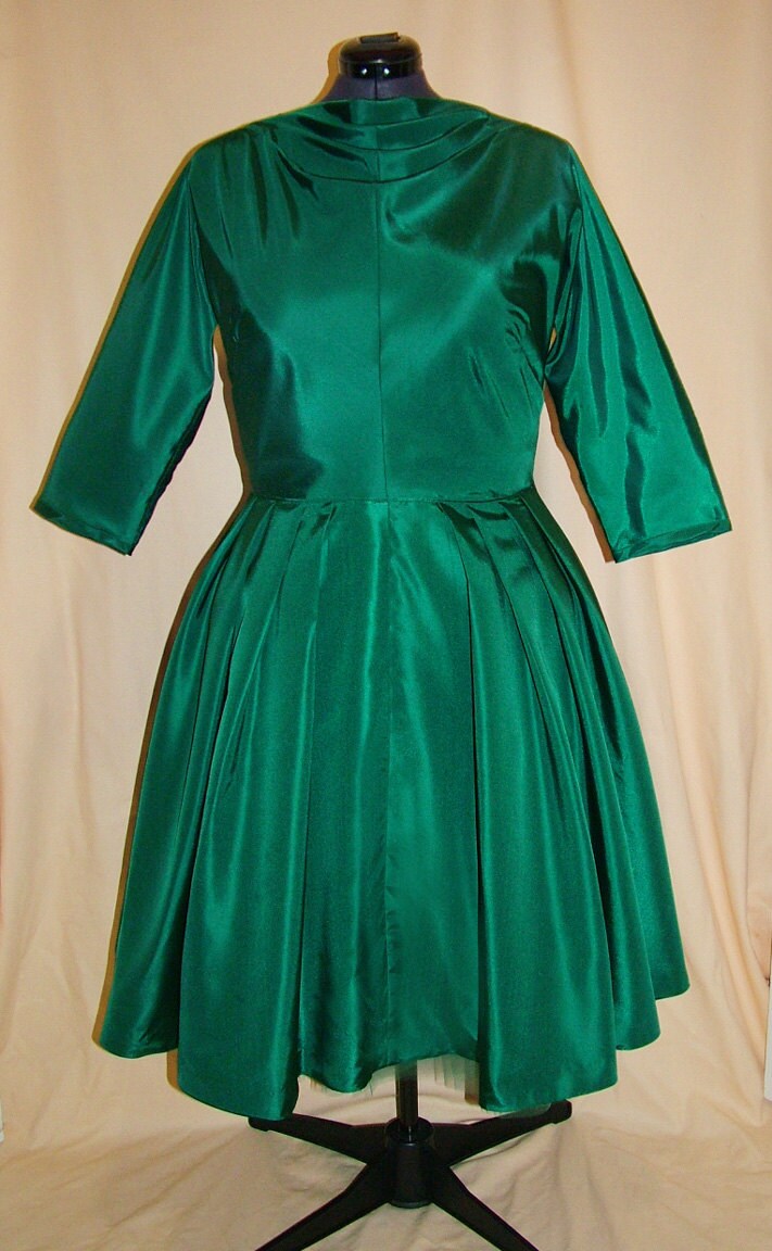 1950s Style Draped Boat Neck Long Sleeve Dress Custom Made in Your Size From a Vintage Pattern 1956