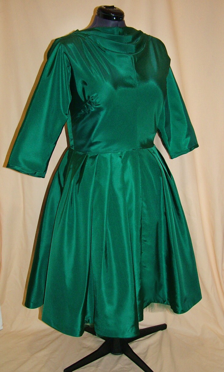 1950s Style Draped Boat Neck Long Sleeve Dress Custom Made in Your Size From a Vintage Pattern 1956