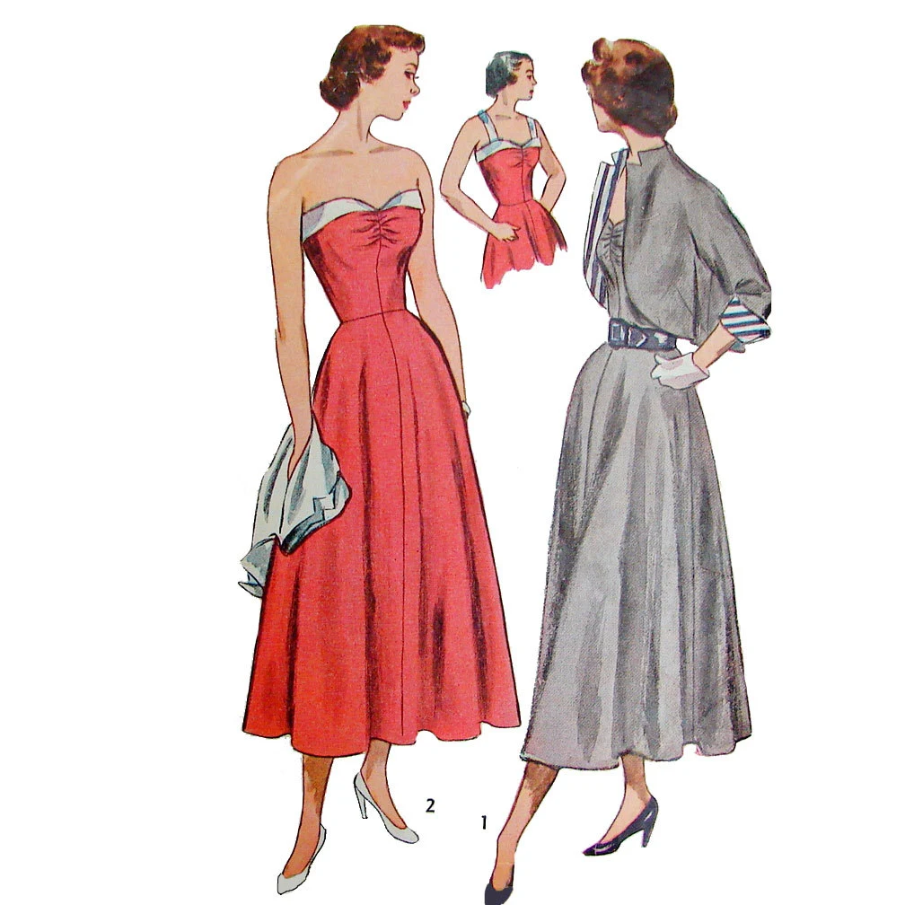 1950s Style Gathered Bust Full Skirt Summer Dress Custom Made in Your Size From a Vintage Pattern 1949