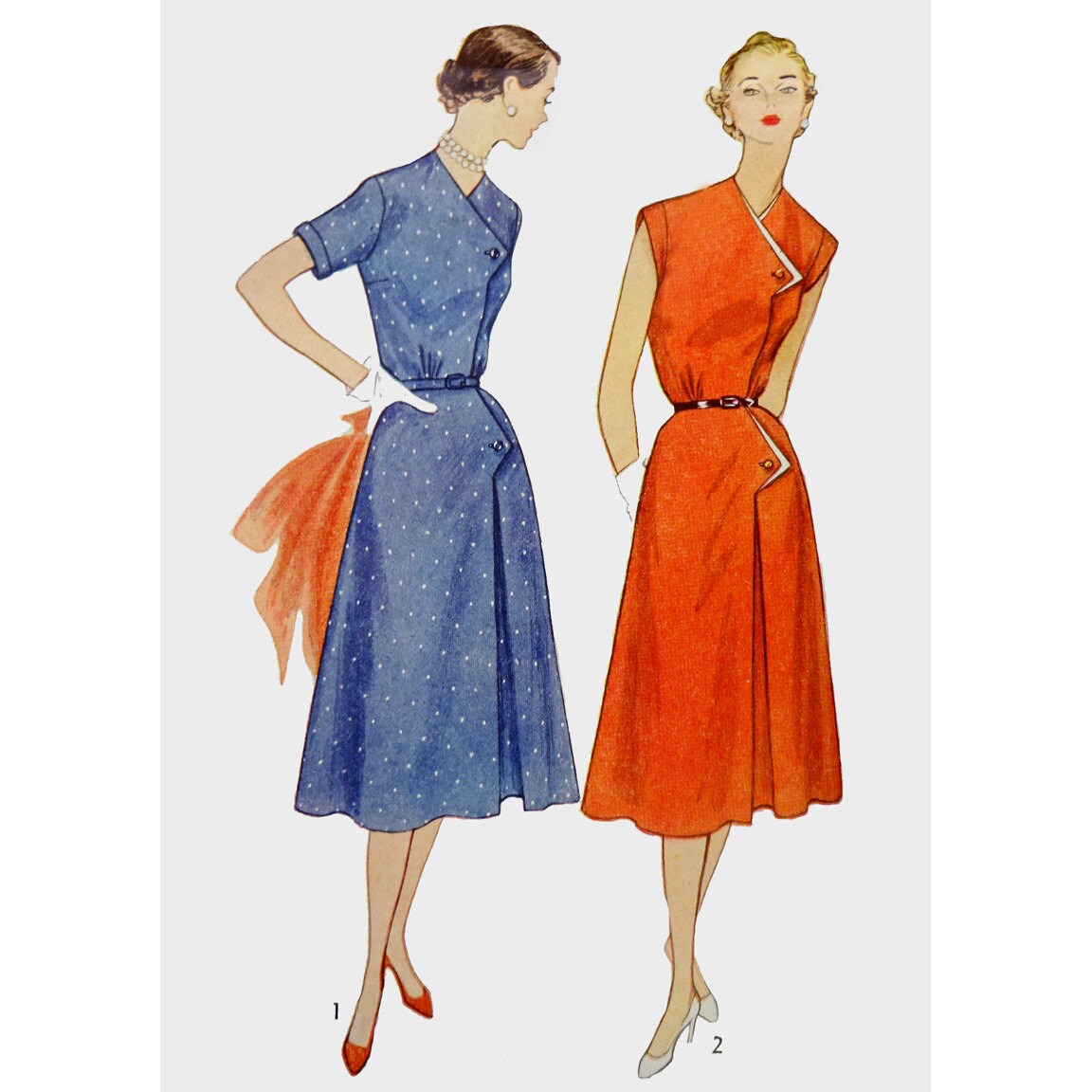 1950s Style Assymetricle Atomic Boomerang Button Flap A Line Skirt Dress Custom Made in Your Size From a Vintage Pattern 1953