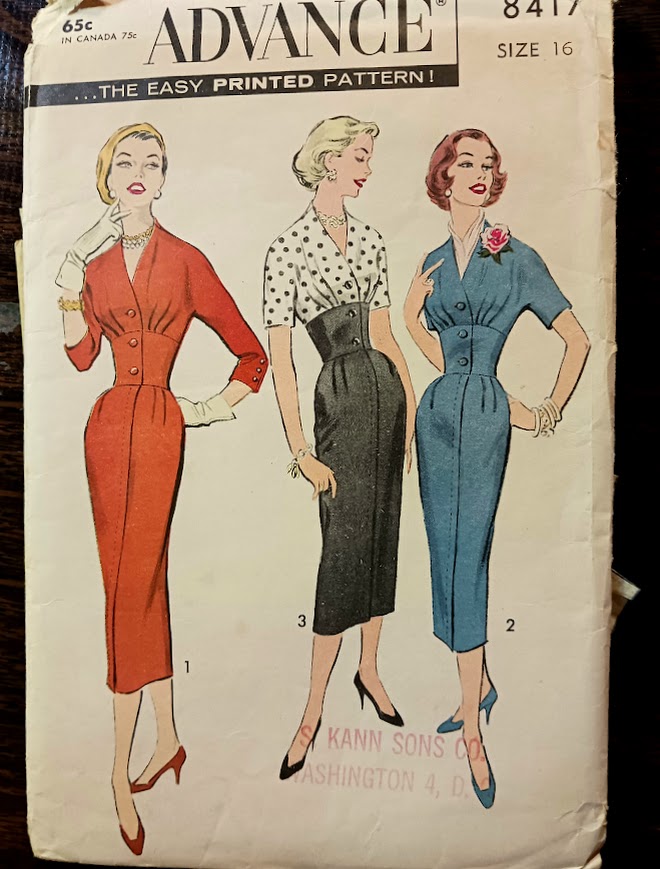 1950s Style Surplice V Neck Pleated Bust Dress with Fitted Midriff and Pencil Skirt Custom Made in Your Size from a Vintage Pattern 1958