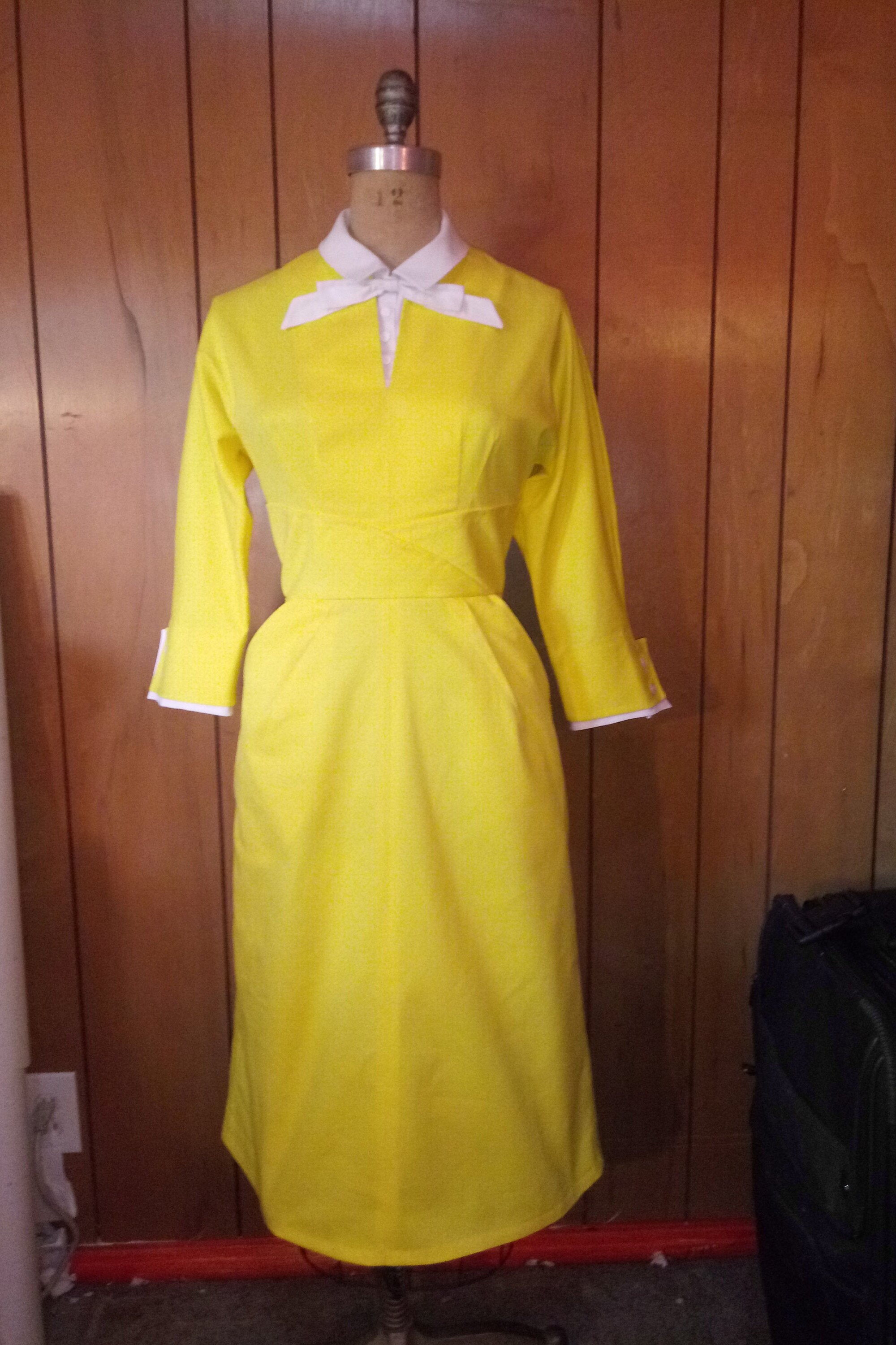 1950s Style Plunging V Neck Kimono Sleeve Pencil Skirt Dress with Shaped Midriff Custom Made in Your Size from a Vintage Pattern 1955