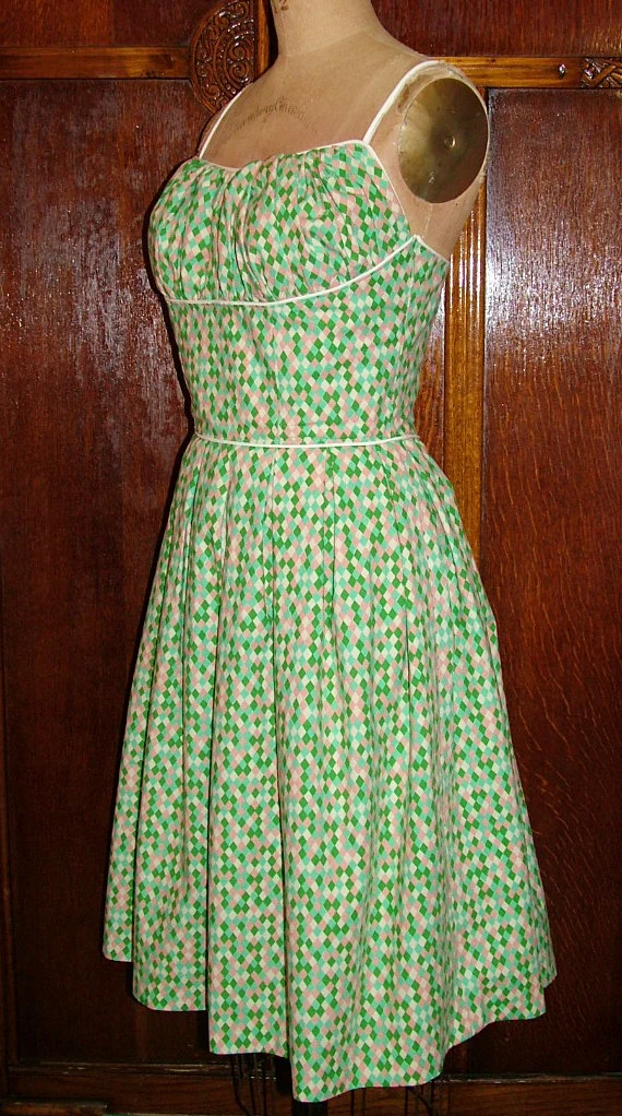 1950s Style Gathered Bust Summer Dress With Full Gathered Skirt Custom Made In Your Size From a Vintage Pattern 1959