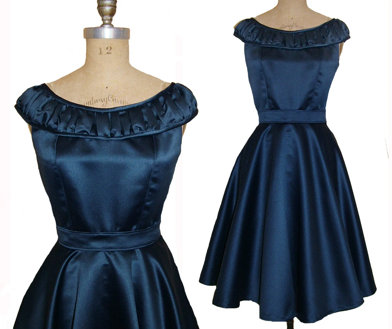 1950s Style Shirred Ruffle Off the Shoulder Bodice with Full Gathered Skirt Dress Custom Made in Your Size From a Vintage Pattern 1955