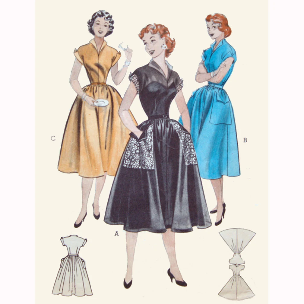 1950s Style Revere Collar Full Skirt Dress with HUGE Pockets Custom Made in Your Size From a Vintage Pattern 1955