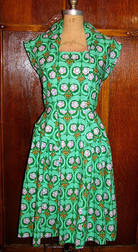 1950s Style Revere Collar Dress with Full Gathered Side Skirt Flounces Custom Made In Your Size From a Vintage Pattern 1953