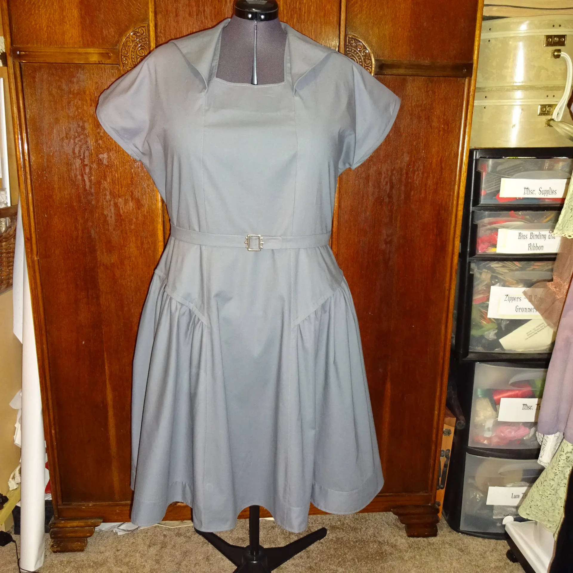 1950s Style Revere Collar Dress with Full Gathered Side Skirt Flounces Custom Made In Your Size From a Vintage Pattern 1953