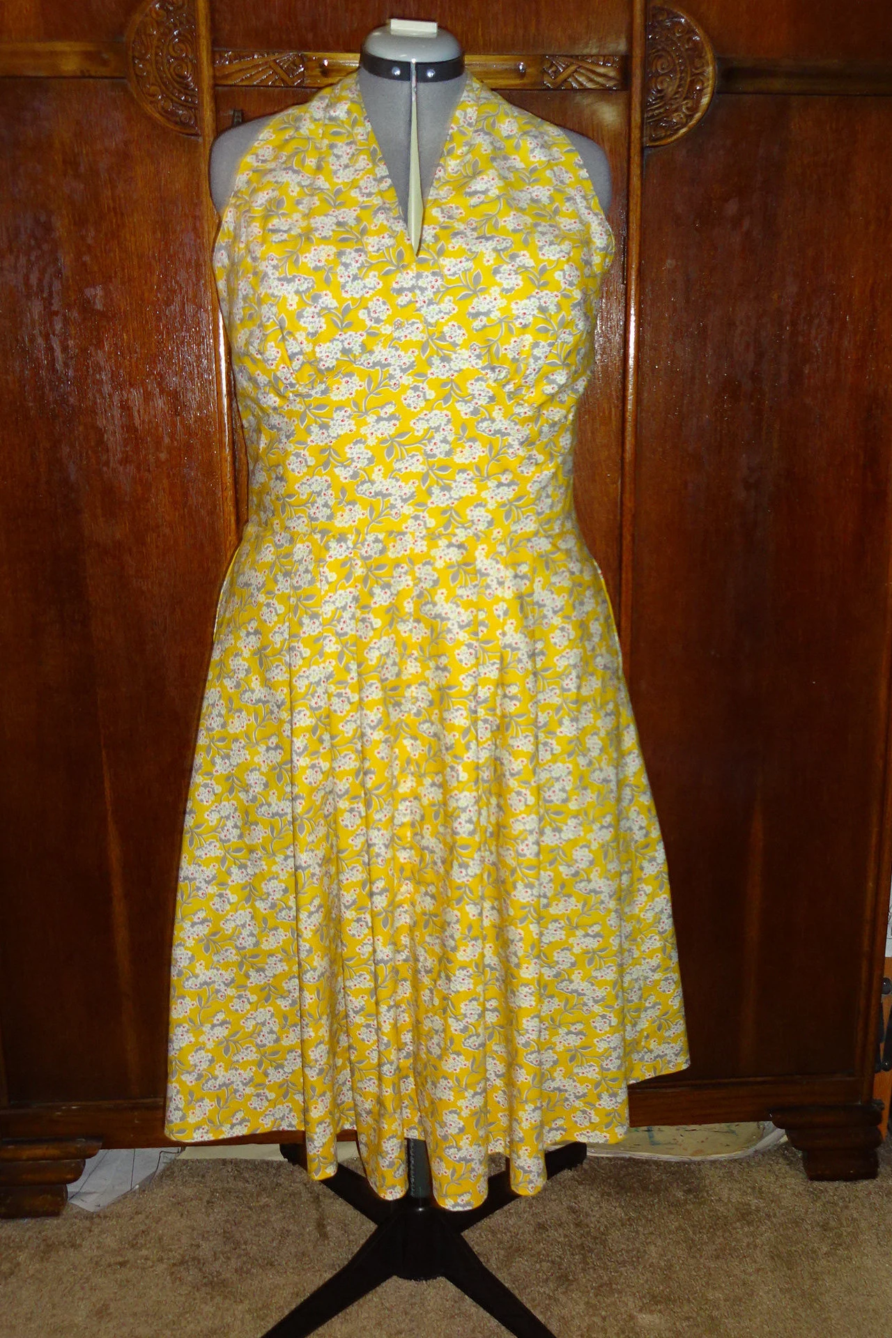 1950s Classic Halter Neck Dress with Full Pleated Circle Skirt Custom Made in Your Size From a Vintage Pattern 1952