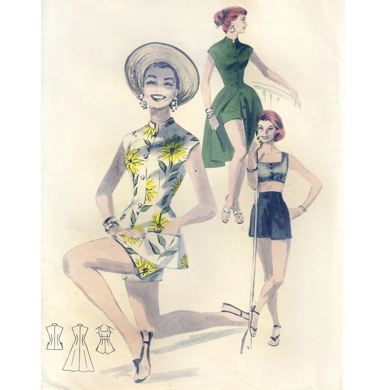 1950s Style Tea Timer 2pc Dress and Shorts Set Playsuit Custom Made in Your Size From a Vintage Pattern 1956