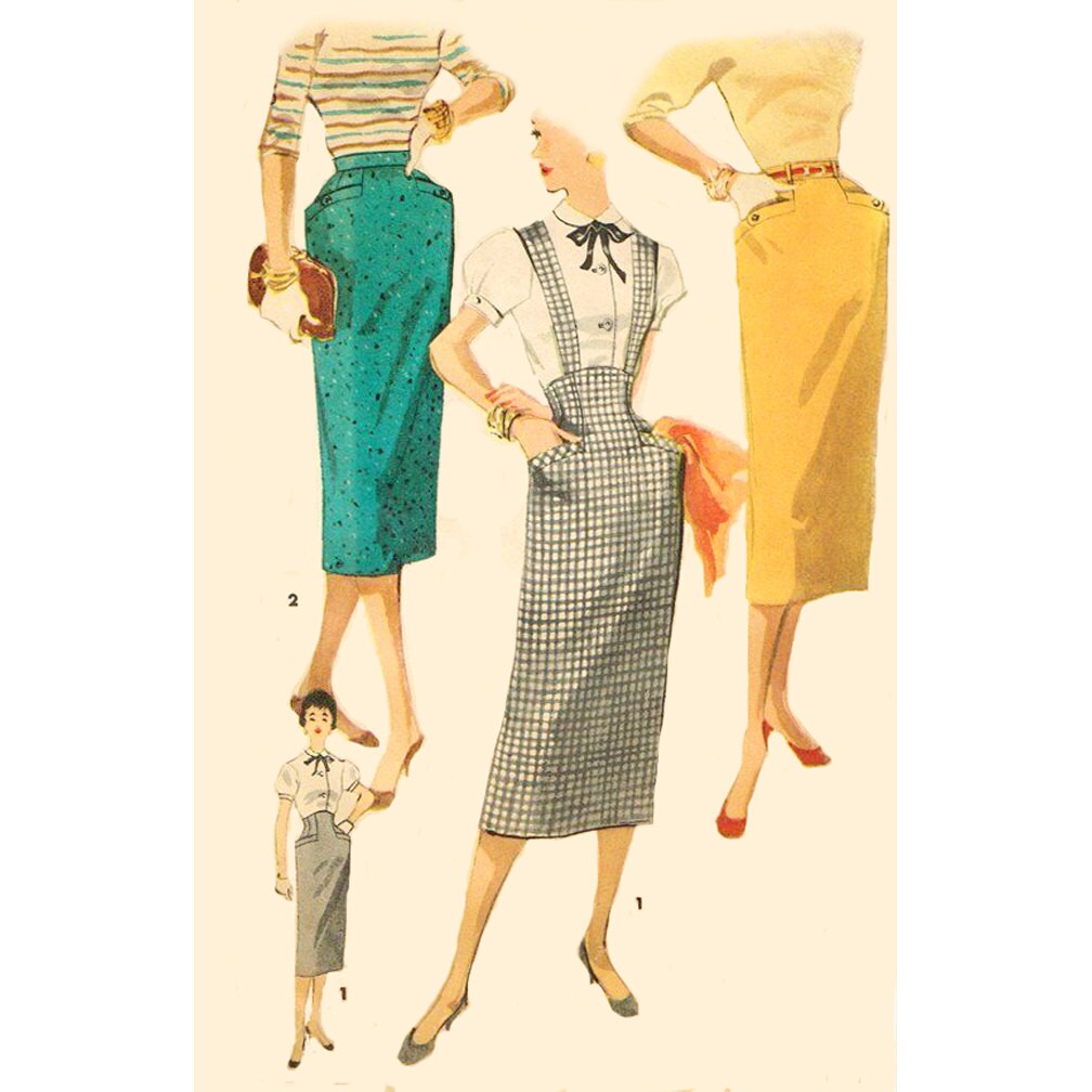 1950s Style High Waist Pencil Suspender Skirt with Welt Pockets Custom Made in Your Size From a Vintage Pattern 1955