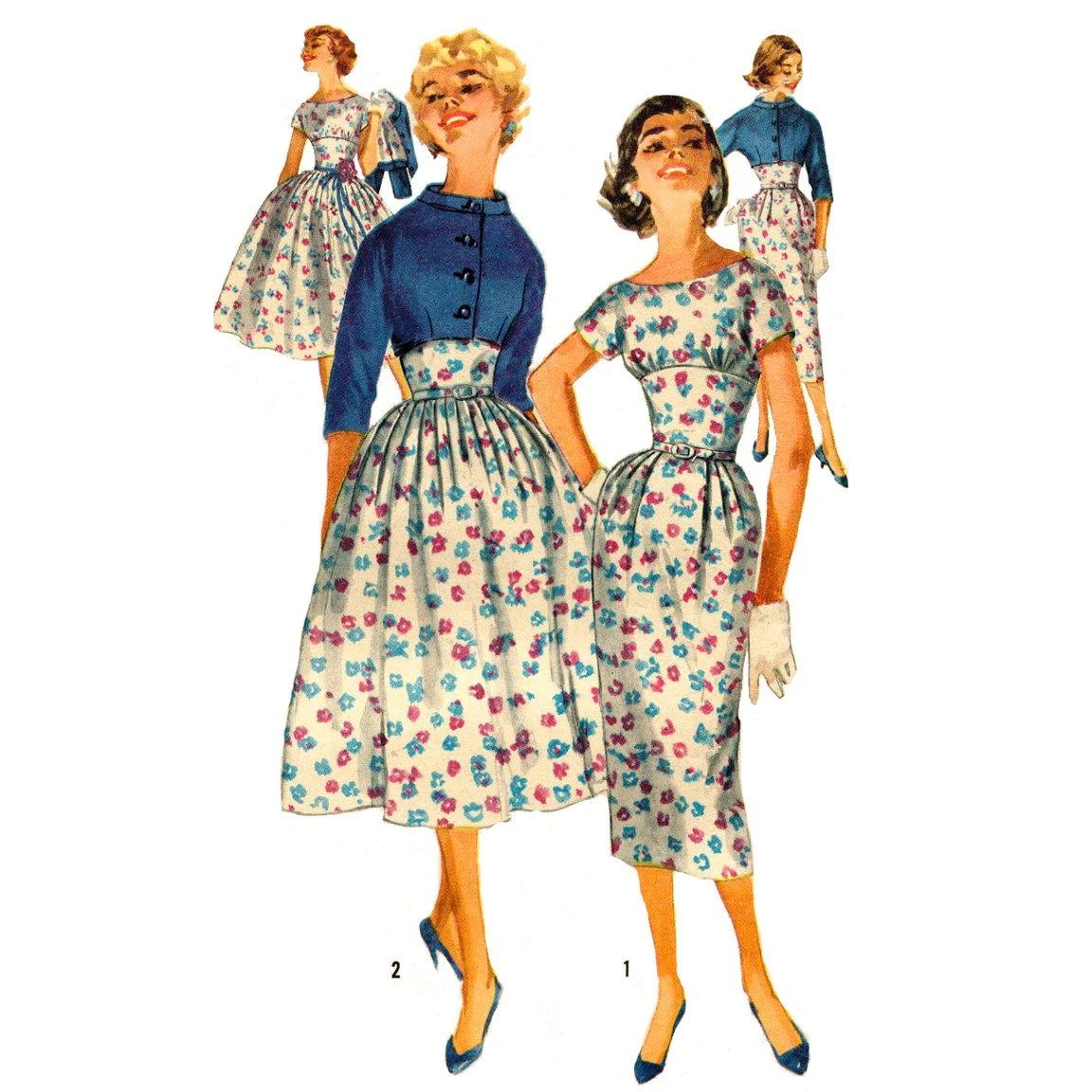 1950s Style Scoop Neck Gathered Bust Summer Dress with Full Pleated or Pencil Skirt Custom Made in Your Size From a Vintage Pattern 1956