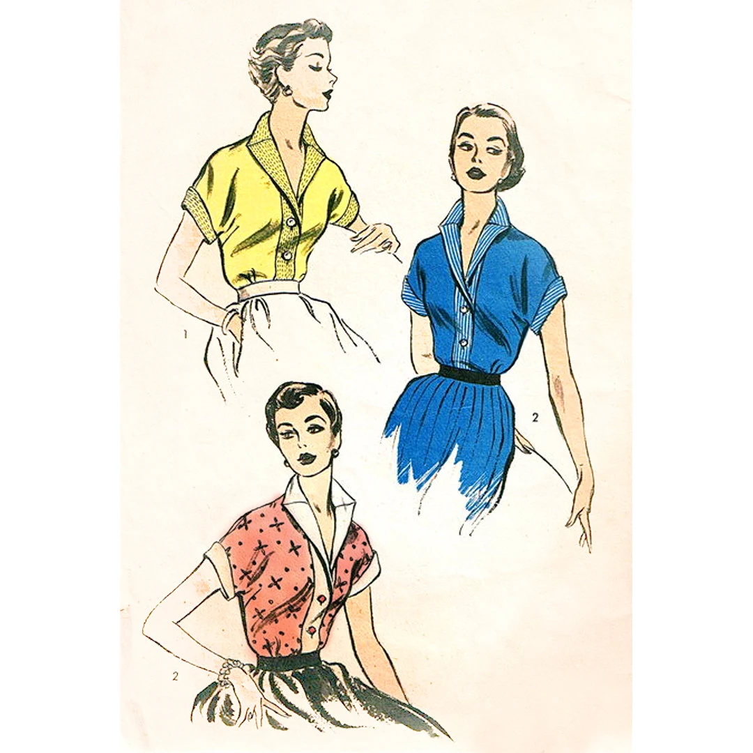 1950s Style Stand Up Collar Button Up Blouse Custom Made in Your Size From a Vintage Pattern 1952