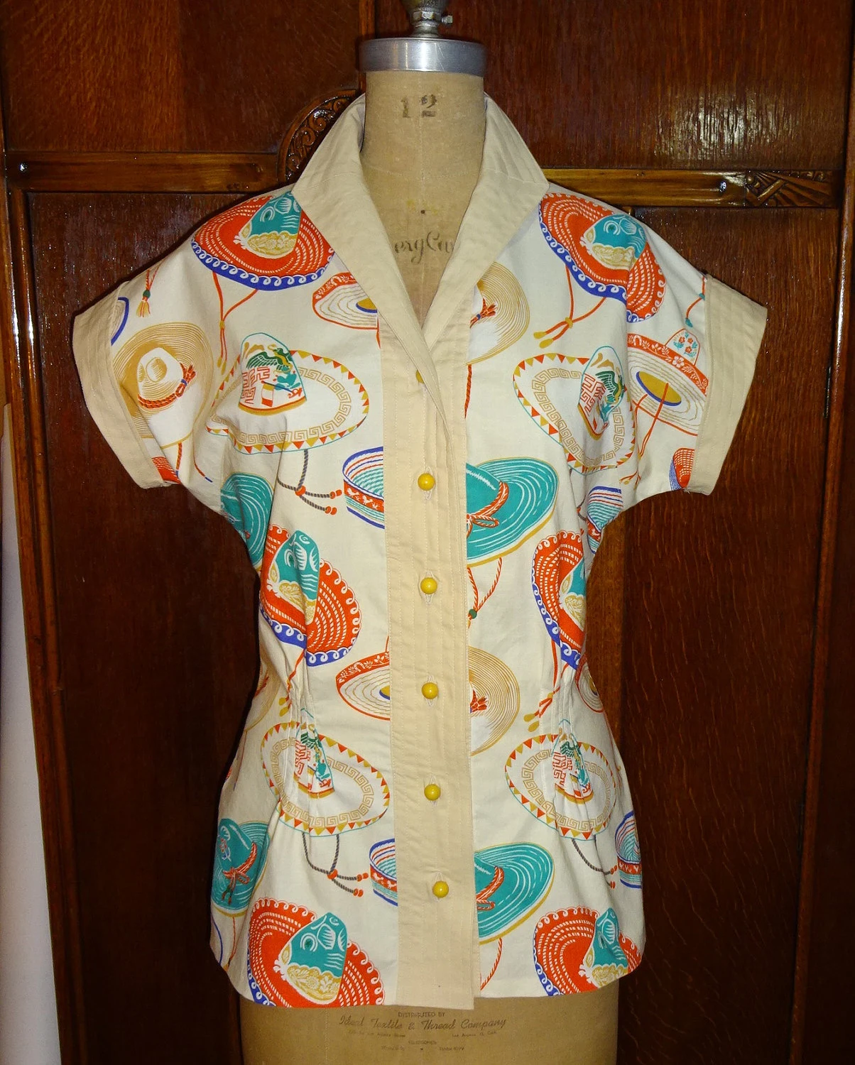1950s Style Stand Up Collar Button Up Blouse Custom Made in Your Size From a Vintage Pattern 1952