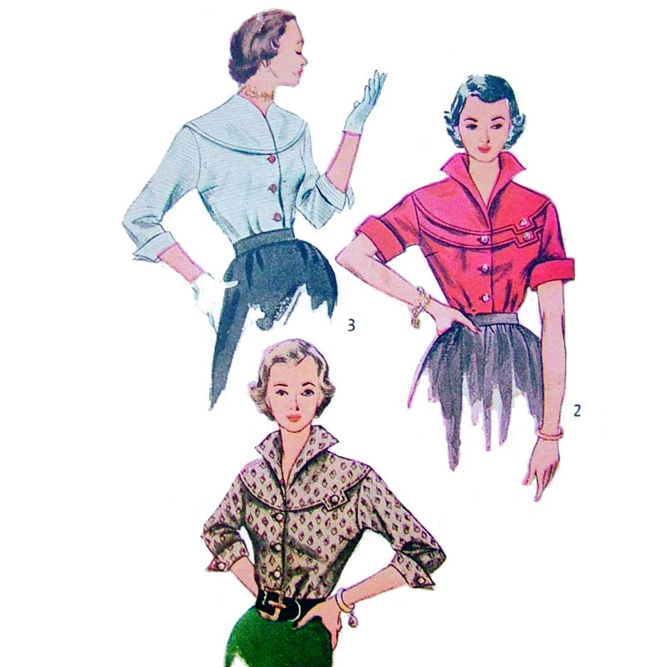 1950s Style Wing Collar Tabbed Yoke Button Up Blouse Custom Made in Your Size From a Vintage Pattern 1951