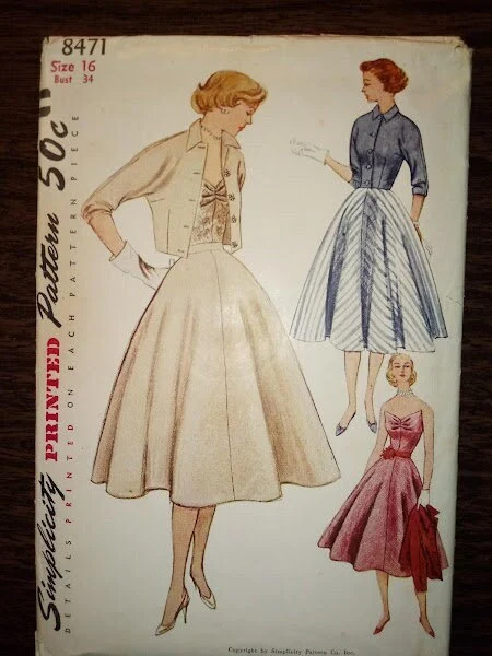 1950s Style Separates 3pc Wing Bust Bustier Circle Skirt and Bolero Set Custom Made in Your Size From Vintage Pattern 1952