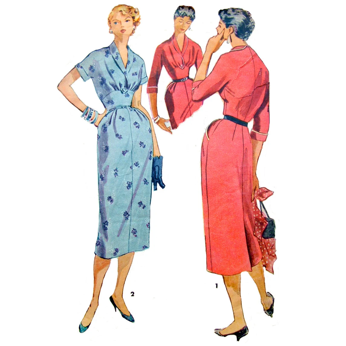 1950s Style Shawl Collar Wiggle Dress with Side Pockets Custom Made in Your Size from a Vintage Pattern 1955