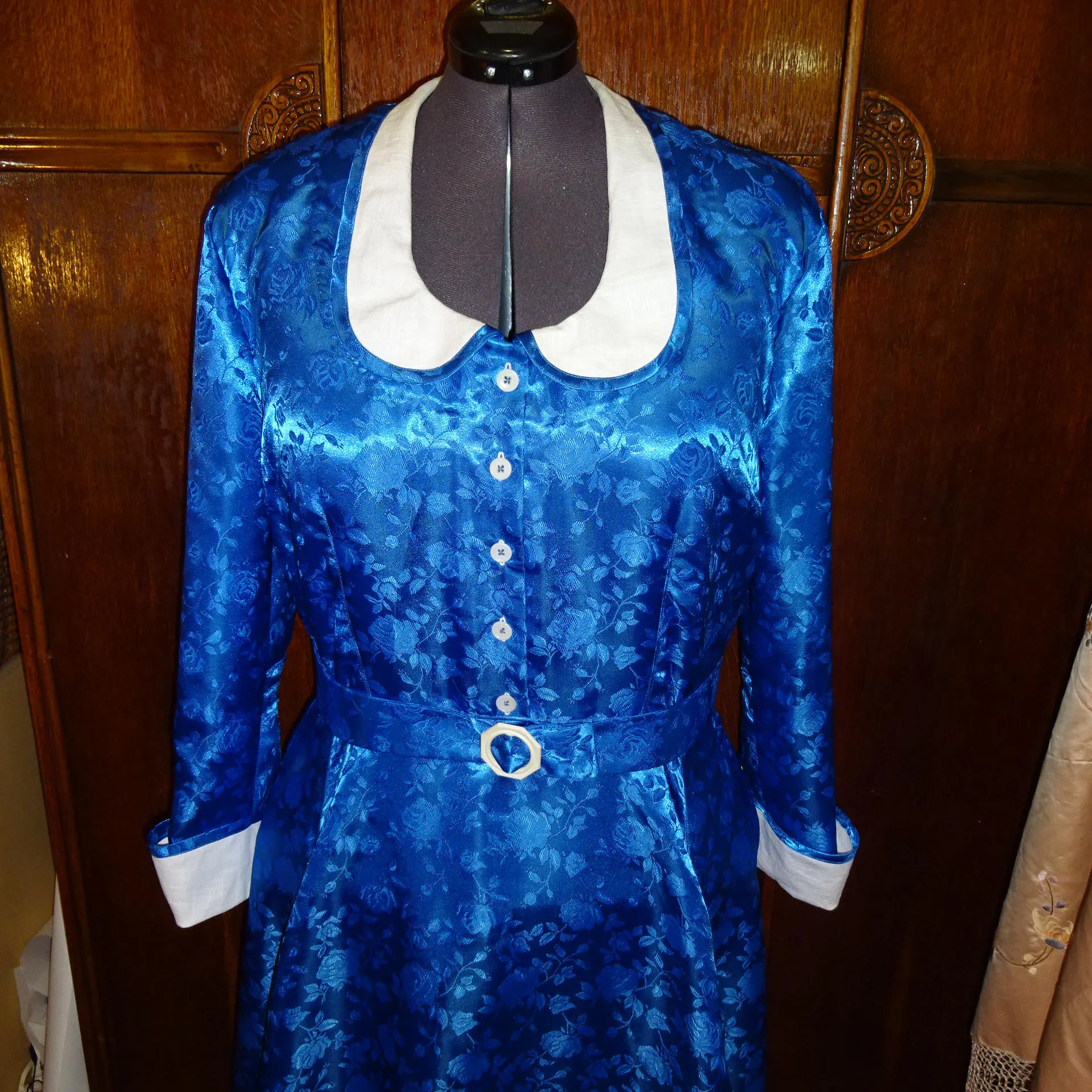 1950s Style Scoop Neck Dress with Collar and Long A-line Skirt Custom Made in Your Size From a Vintage Pattern 1949