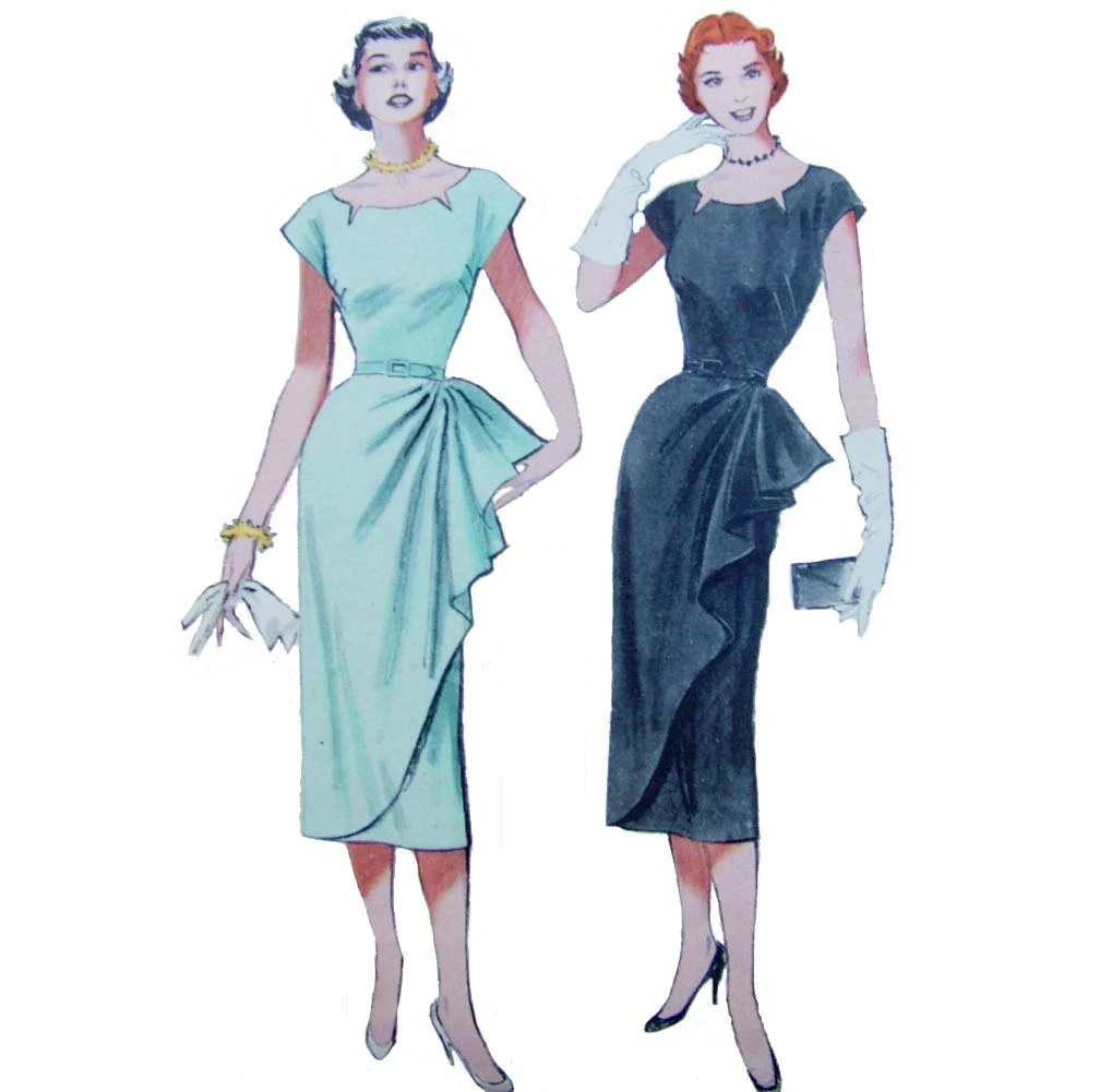 1950s Style Dramatic Side Drape Sarong Skirt Asymmetrical Dress Custom Made in Your Size From a Vintage Pattern 1951