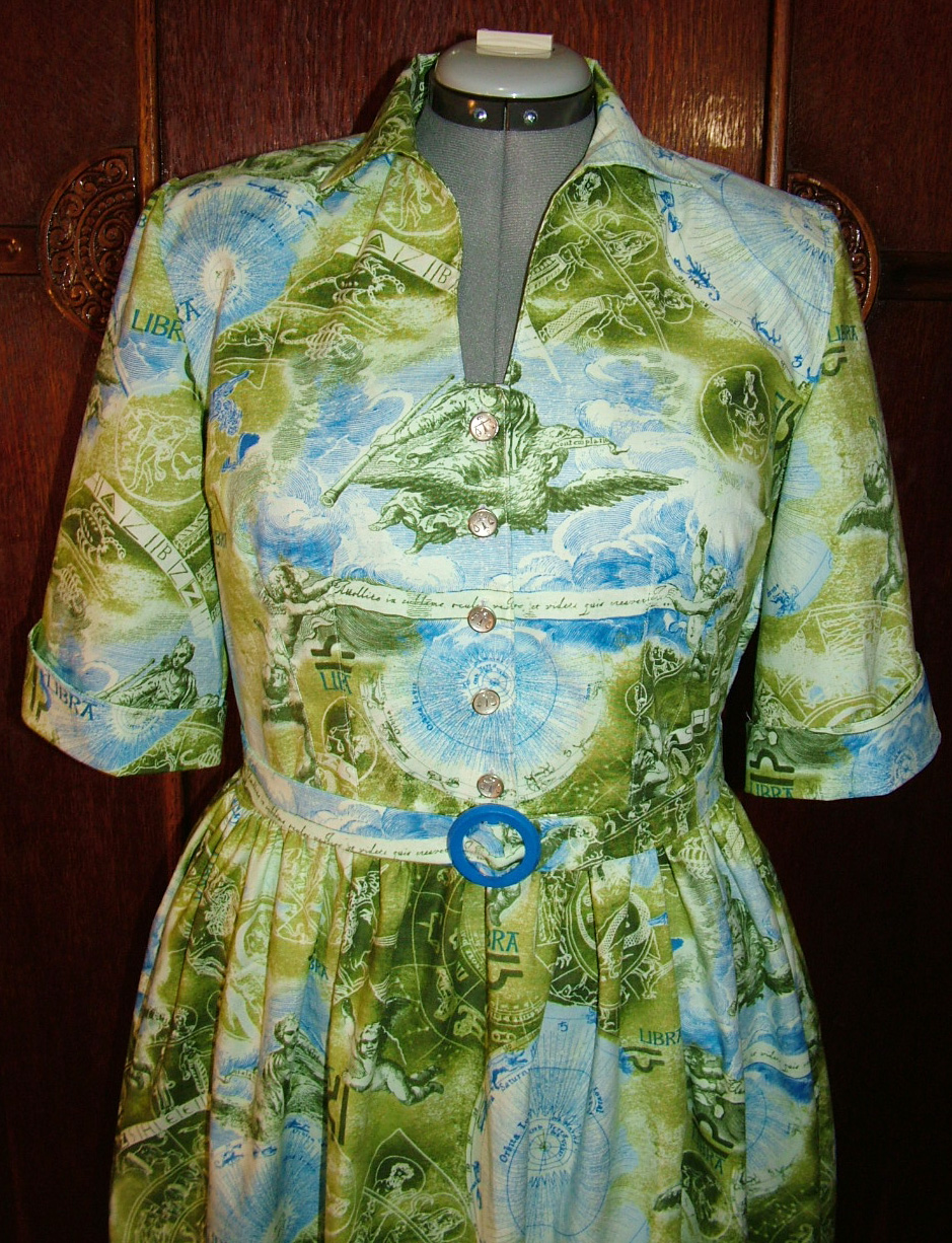 1950s Style Classic Shirt Dress with Plunging Neckline High Collar and Gathered Skirt Custom Made in Your Size From a Vintage Pattern 1951