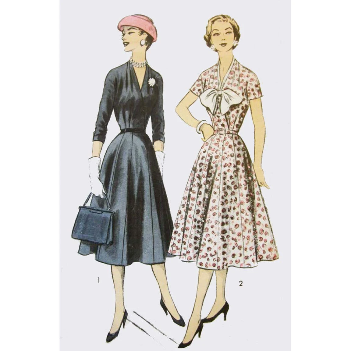 1950s Style V Neck Surplice Dress with Full Eight Gore Skirt Custom Made in Your Size From a Vintage Pattern 1956