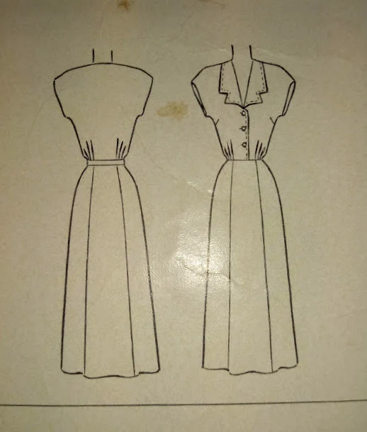 1950s Style Revere Collar Kimono Sleeve Dress with Six Gore Skirt Custom Made in Your Size from a Vintage Pattern 1950