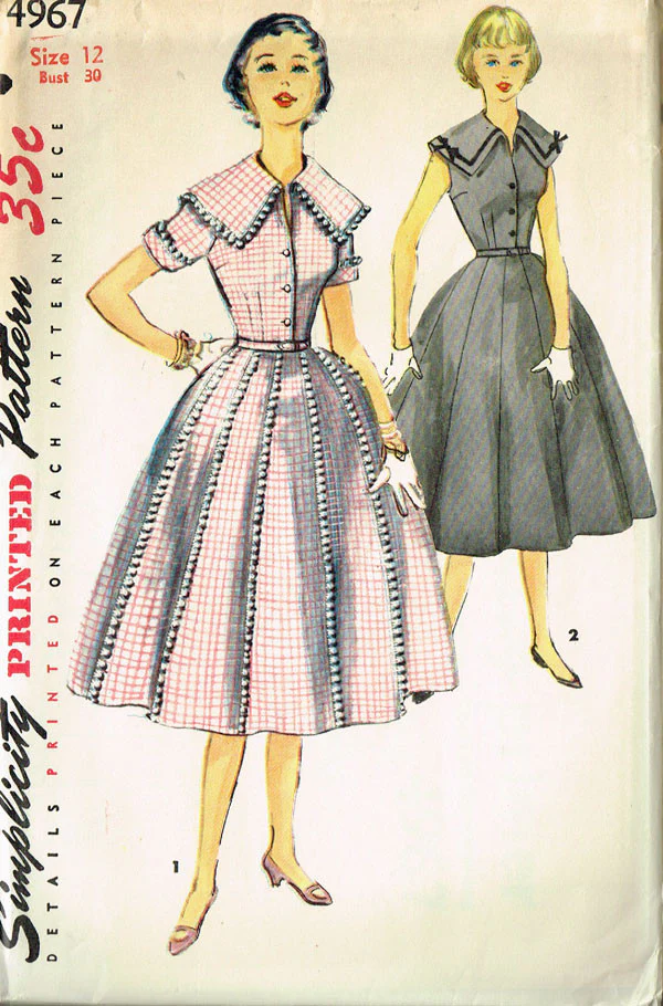 1950s Style Pilgrim Collar Button up Shirt Dress with Full 12 Gore Skirt Custom Made in Your Size From a Vintage Pattern 1955