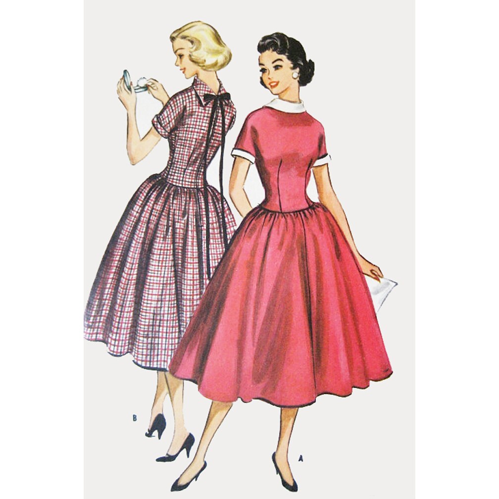 1950s Style Unique Backwards Collar Full Skirt Dress Custom Made in Your Size From a Vintage Pattern 1957