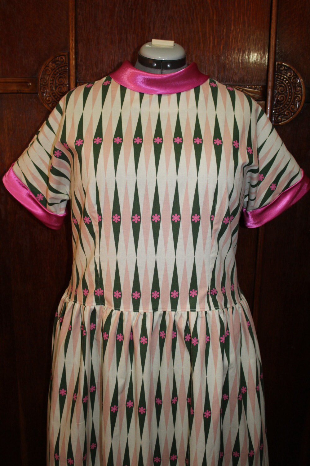 1950s Style Unique Backwards Collar Full Skirt Dress Custom Made in Your Size From a Vintage Pattern 1957