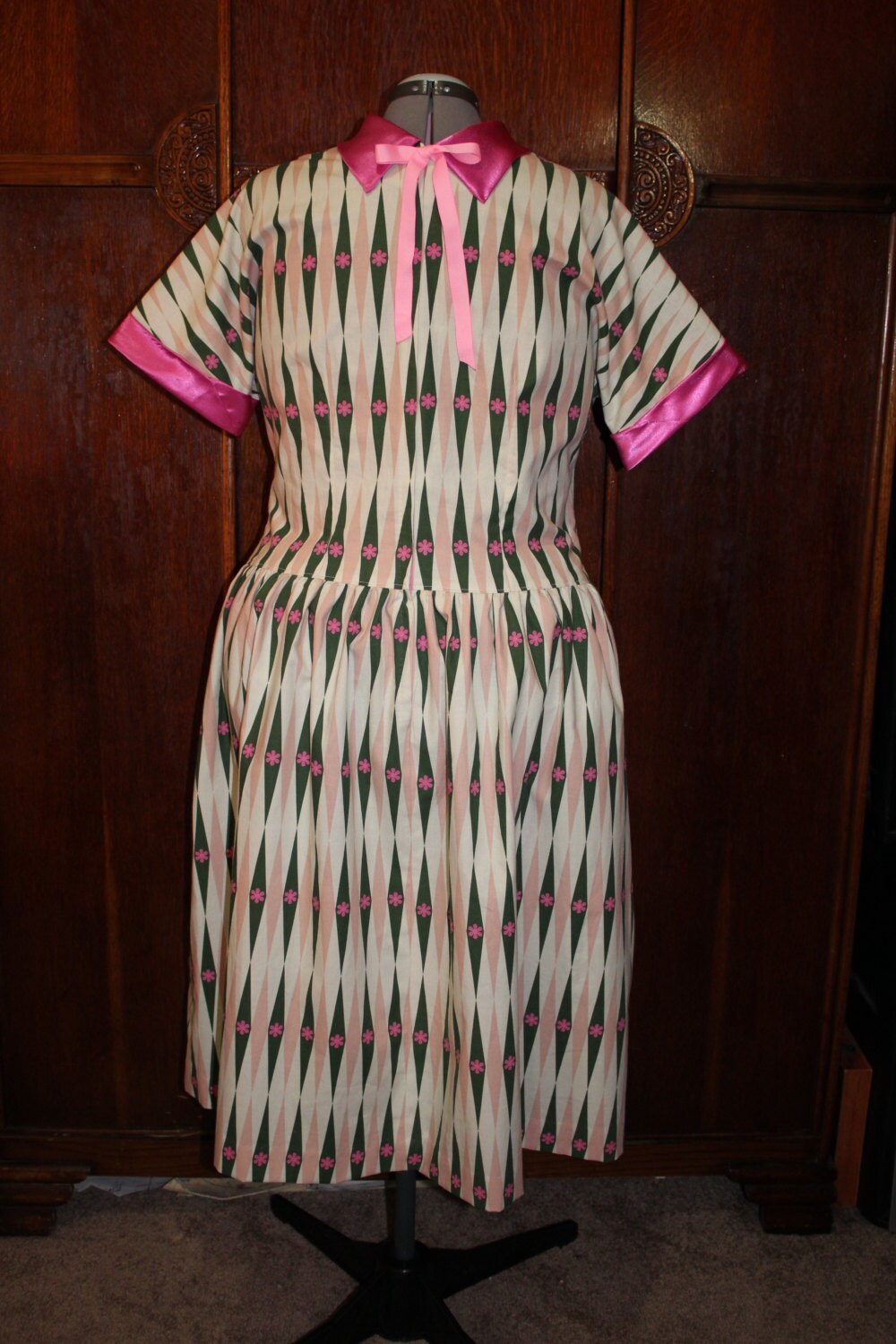 1950s Style Unique Backwards Collar Full Skirt Dress Custom Made in Your Size From a Vintage Pattern 1957