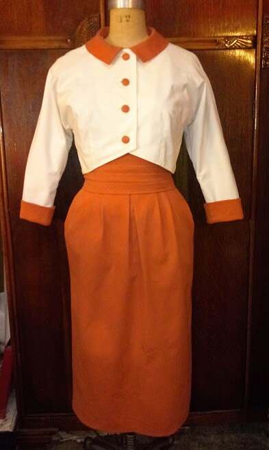 1950s Style Pencil Skirt Dress With Boat Neck Cummerbund Belt and Jacket Custom Made in Your Size From a Vintage Pattern 1957