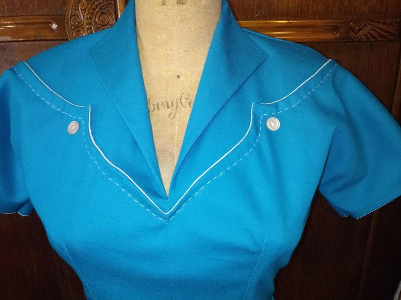 1950s Style Western Wiggle Dress with Shaped Yoke and Embroidery Details Custom Made in Your Size from a Vintage Pattern 1954