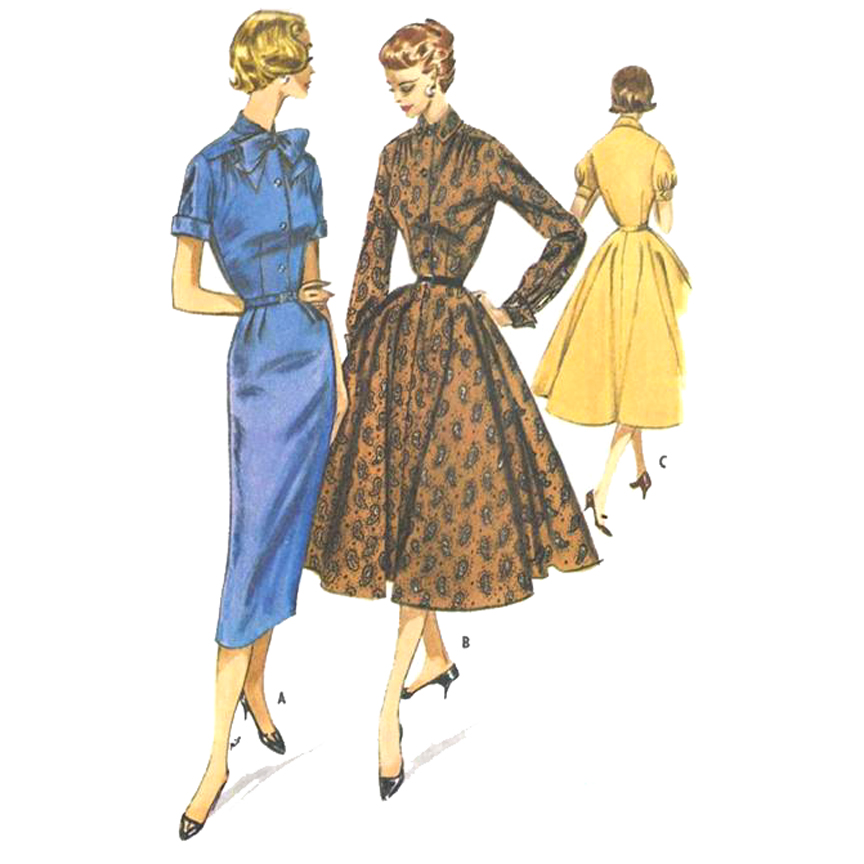 1950s Style Shirt Dress With Full or Pencil Skirt Custom Made in Your Size From a Vintage Pattern 1957