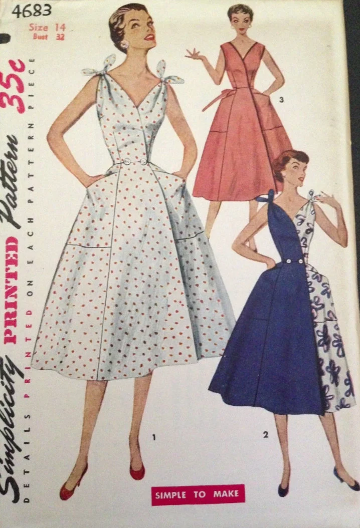 1950s Style Wrap Around Dress with Shoulder Bows and Pockets Custom Made in Your Size From a Vintage Pattern 1954